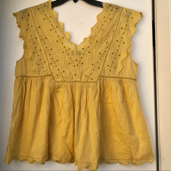 Lucky Brand Yellow Mustard Eyelet Top Blouse - Picture 4 of 5